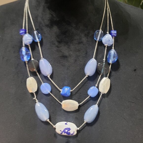 New York Womens Fashion Sea Glass Pewter Chain Collar Necklace w/ Lobster Clasp - Picture 1 of 6